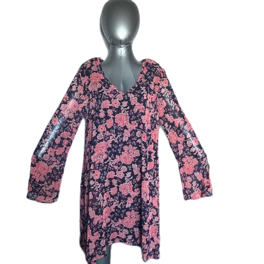 Gishi New York Dress Long Sleeve Black/Orange Floral Above Knee Women’s Plus 3X